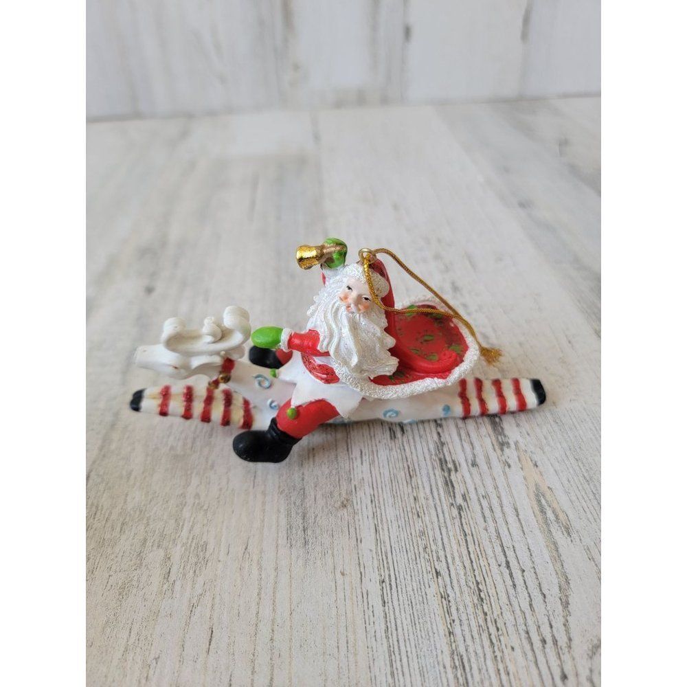 White reindeer leap Santa Claus ride glitter ornament Xmas decor